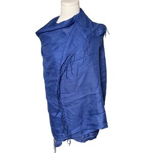 Boho Luxe Fringe Wrap Shawl Blue Bamboo Merino Scarf Naturally Knotty OS